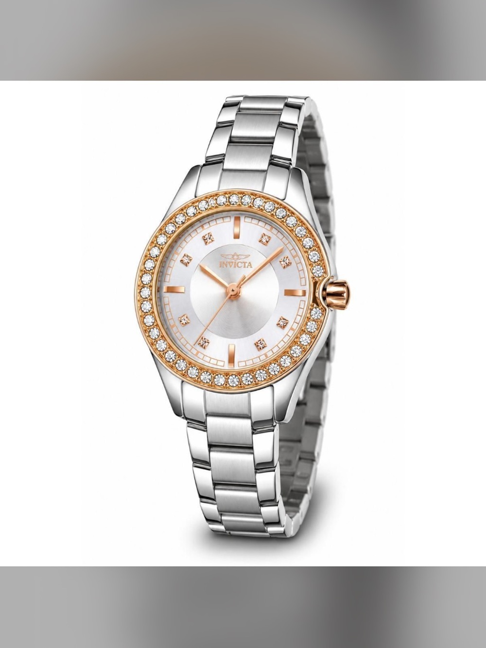 Invicta Angel Silver and Rose Gold Crystal Bezel Women's Watch(NWT)